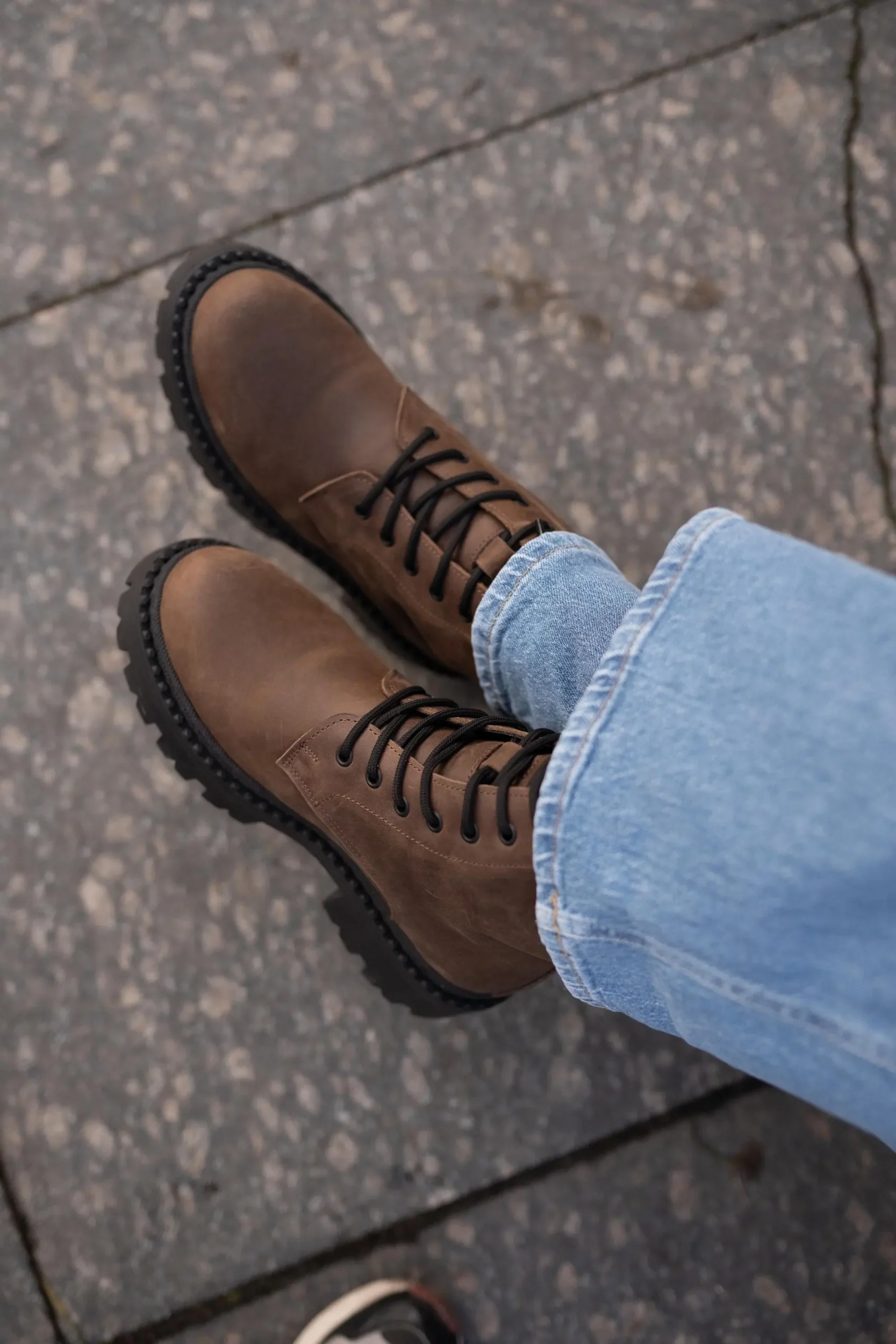 Brown Leather Ankle Boots For Women Crazy Horse