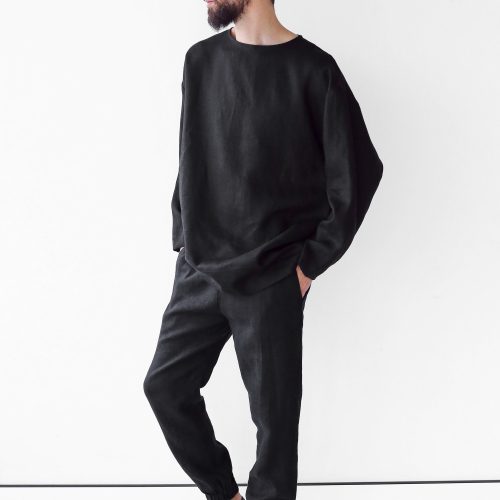 Mens Linen Oversize Sweatshirt Black Shirt For Men