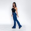 High Waisted Flare Jeans: Dark Blue Stretch Denim