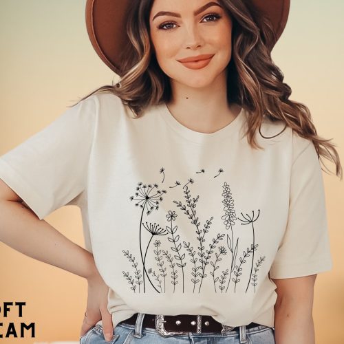 Minimalist Wildflower Shirt: Women's Floral Dandelion Tee